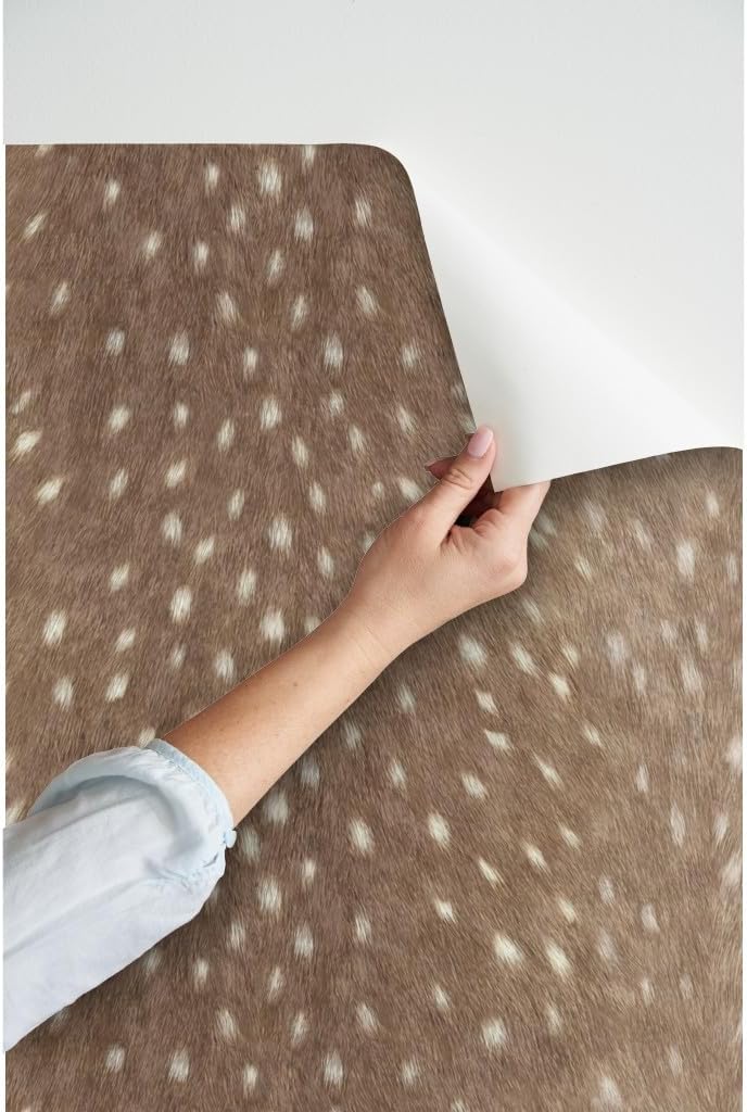 Spoonflower Peel & Stick Wallpaper 9ft x 2ft - Soft Deer Hide Taupe Skin Woodland Custom Removable Wallpaper
