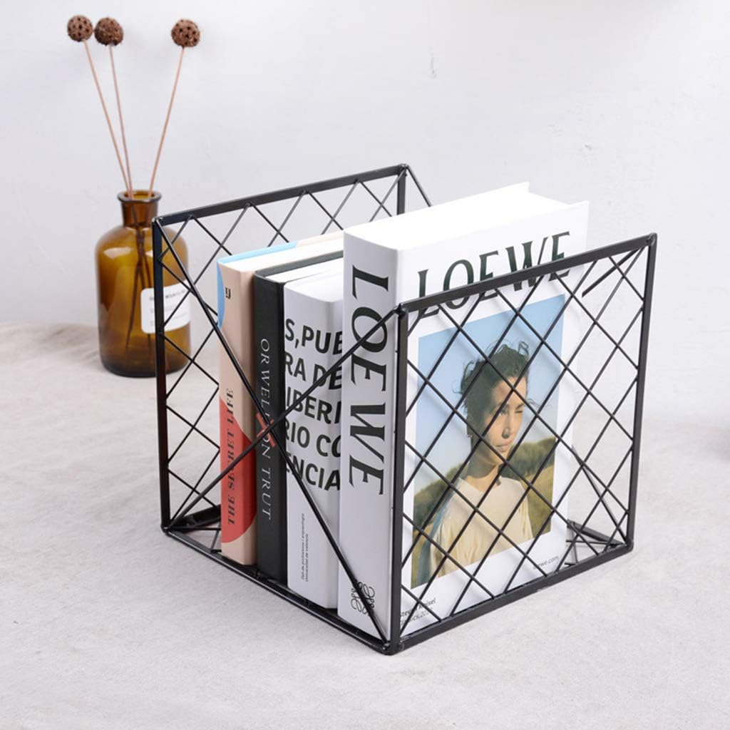 Rack Newspaper Rack Bedroom Study Living Room Newspaper Rack Simple Metal Data Storage Rack (Color : Black Size : 24 24 24CM)