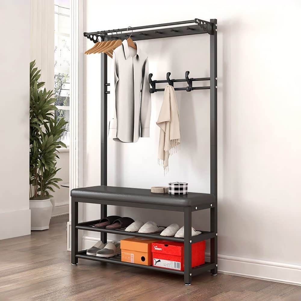 Porte-manteau avec banc en métal au design épuré pour entrée moderne