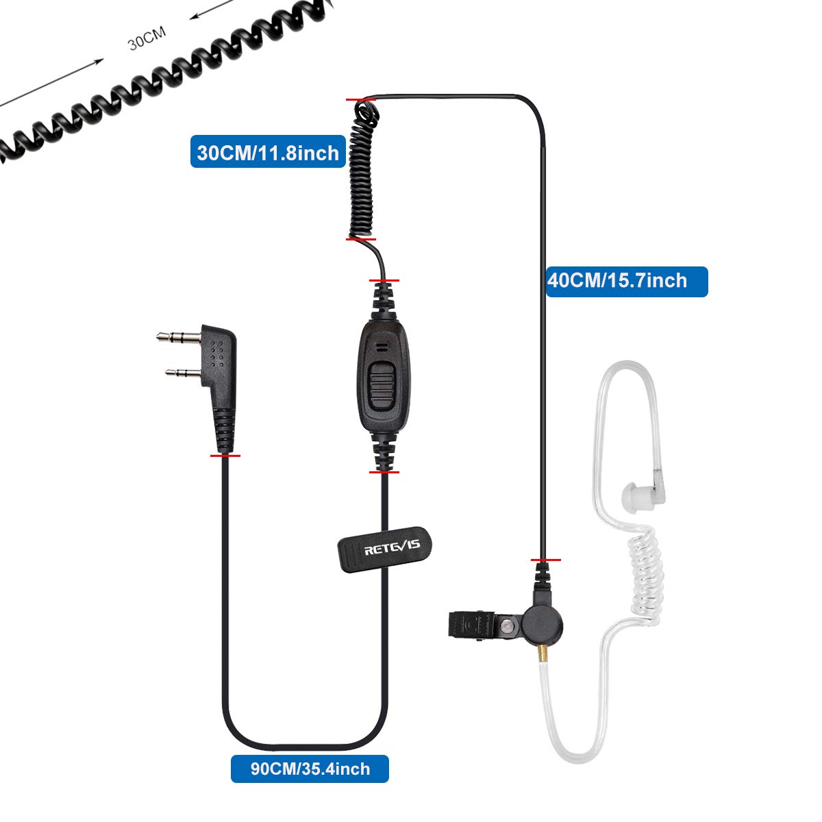 Retevis EEK009 Walkie Talkie Auricolare di Sorveglianza con Bobina Tubo Acustico Nascosto 2 pin Compatibile eSYNiC RT24 RT27 RT668 RT619 10 Pezzi