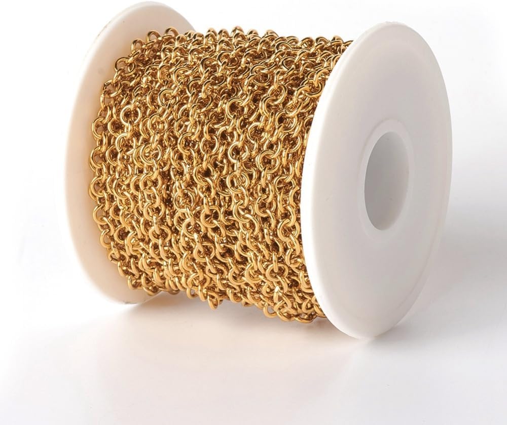 DanLingJewelry 32.8 Feet / 10m Golden Color Stainless Steel Rolo Link Chains Unwelded Round Cable Chain for Jewelry Making Necklace Crafts - Image 2