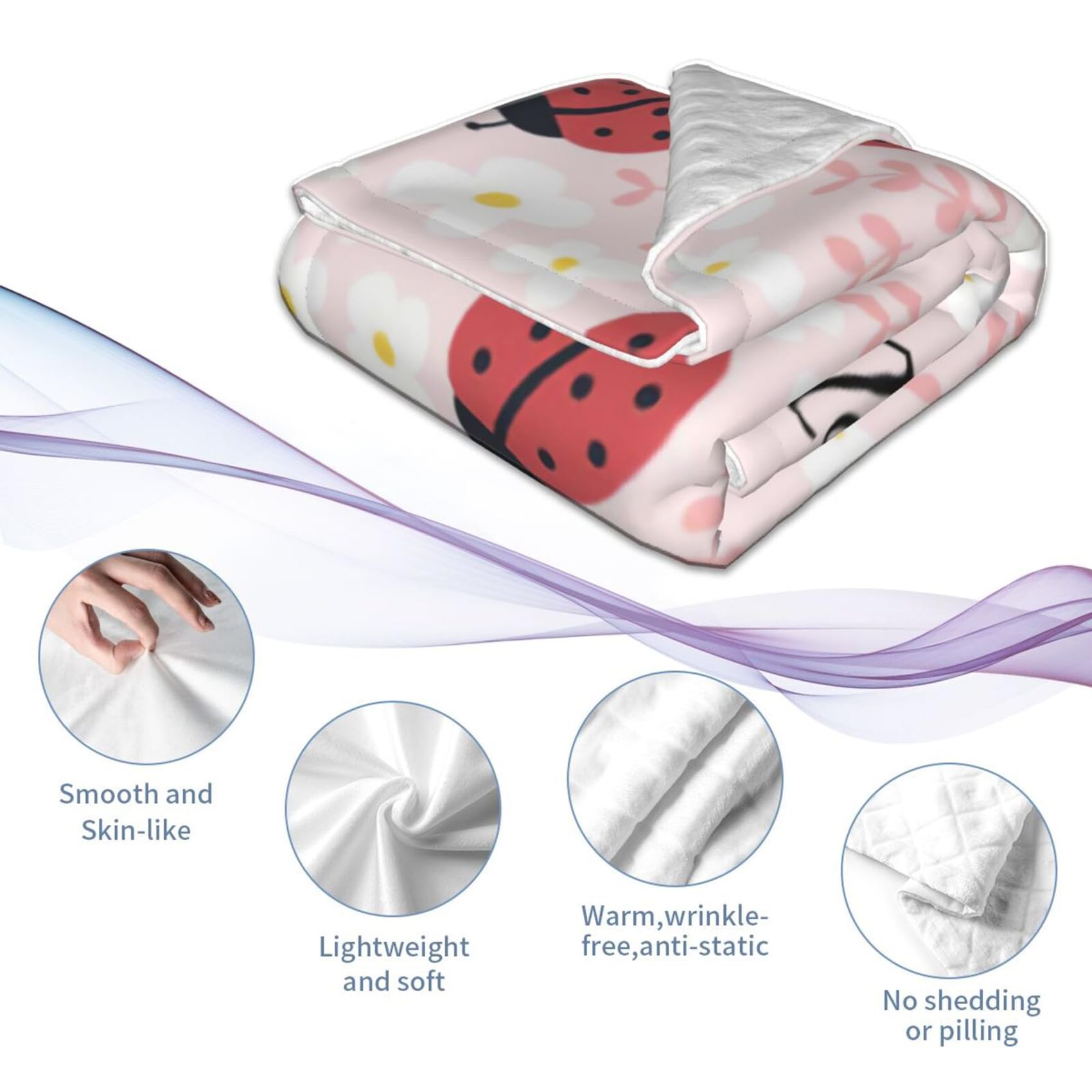 Personalized Ladybugs Baby Blanket – Custom Name & Date Flannel Fleece Blanket For Newborn, Baby Shower Gift – 30"x40", 40"x50", 50"x60" - View #2
