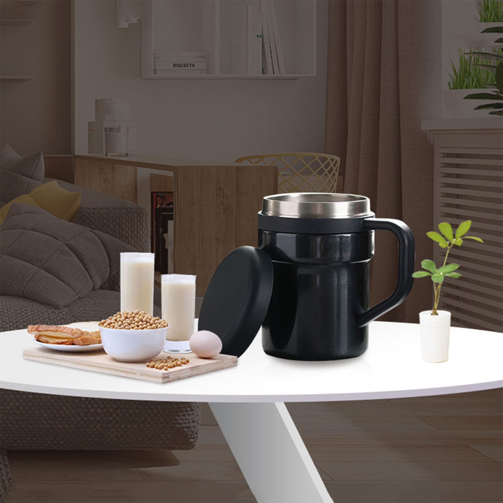 Taza de café de 320 ml con agitación automática, de Acero Inoxidable, con Calentamiento magnético, para café y Leche.
