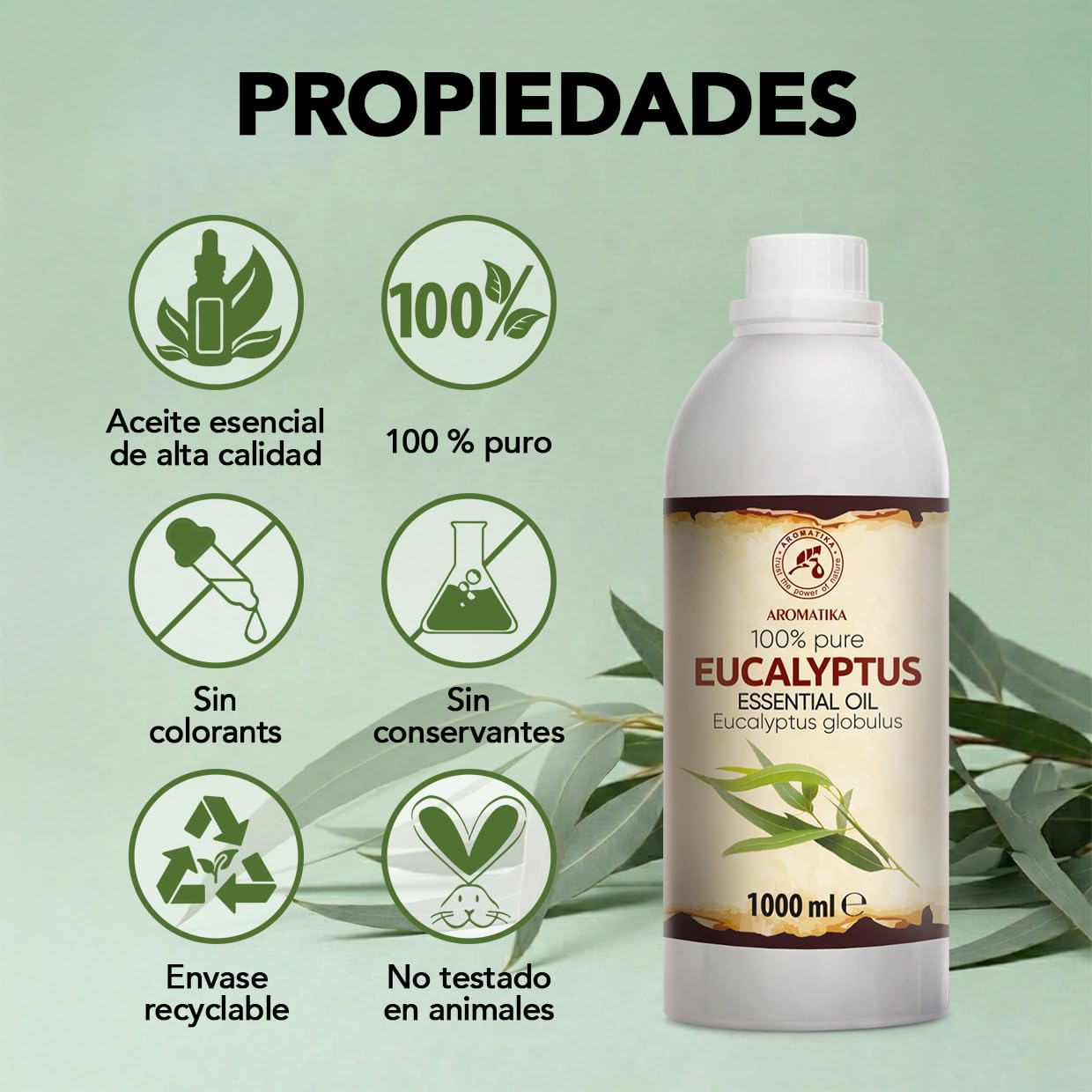 Aceite Esencial de Eucalipto 1000 ml - Eucalyptus Globulus - Natural y Puro - Aceites Esenciales para Difusores - Fragancias para el Hogar - Jabones y Velas - Sauna - Aroma a Eucalipto - Aromaterapia