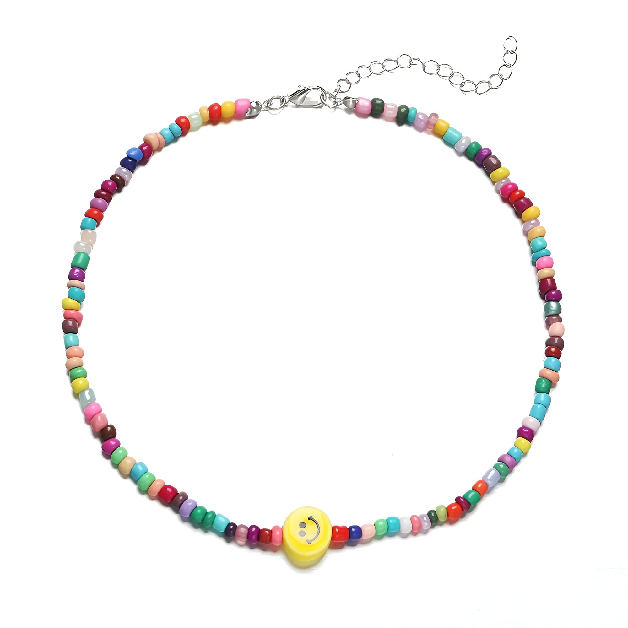 Collana preppy in argento sterling 925 per donne e ragazze, girocollo con perline con viso giallo, colletto estivo carino, collana colorata, collane, collane per ragazze adolescenti