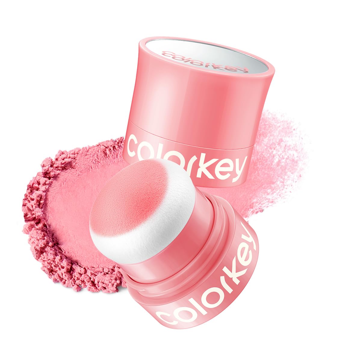 COLORKEY Shimmering Pudding Powder Blush, Lightweight, non-drying and smooth, Naturally Luminous Semi-Matte Finish, Self-contained brush, portable makeup (04 Red Guava, 3.2g)