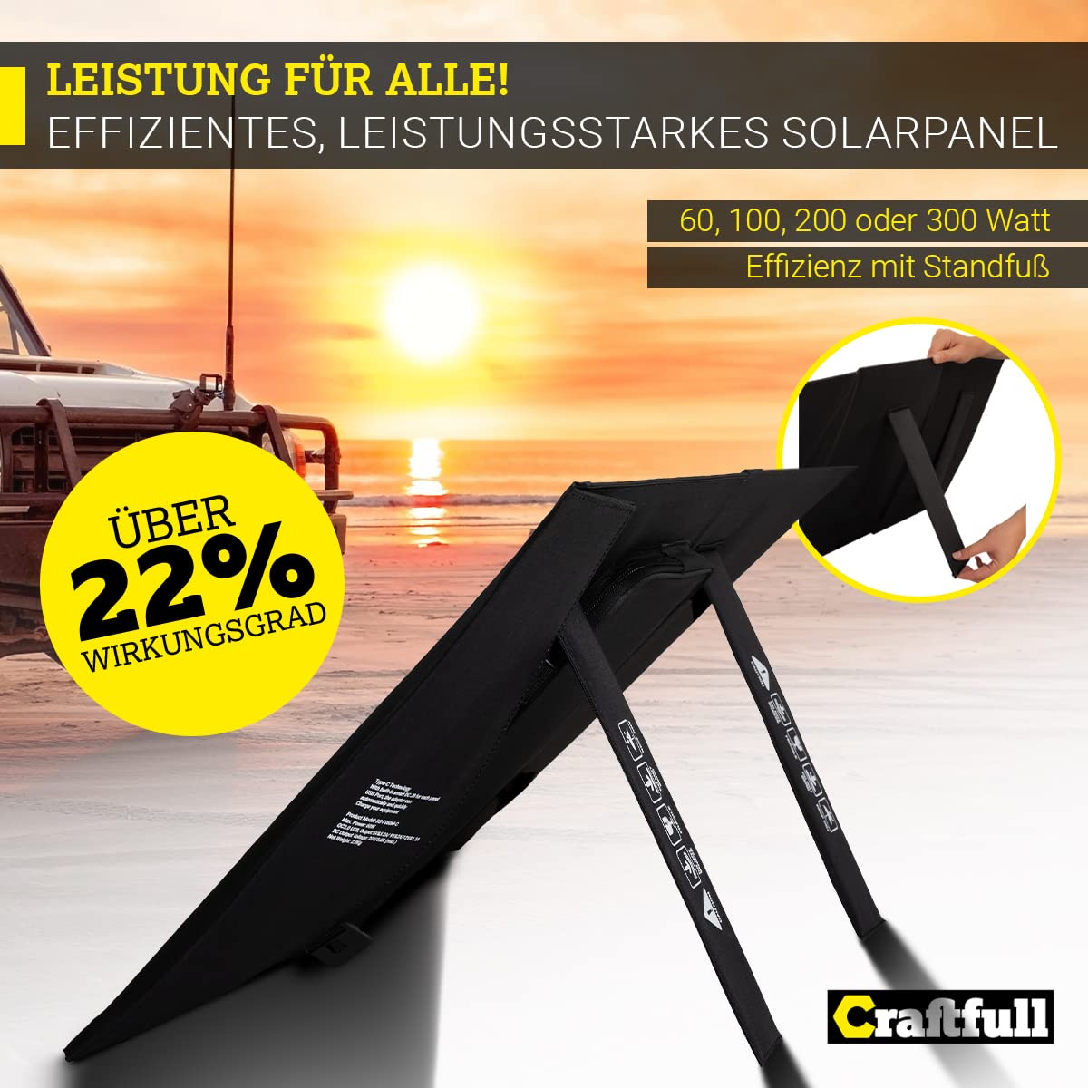 Craftfull Solarpanel faltbar | Solartasche Sunbalance - 60w 100w 200w 300w - Solar Ladegerät mit Tasche für tragbare Powerstation - Photovoltaik Solarmodul - USB Anschluss - Solargenerator (200 Watt)