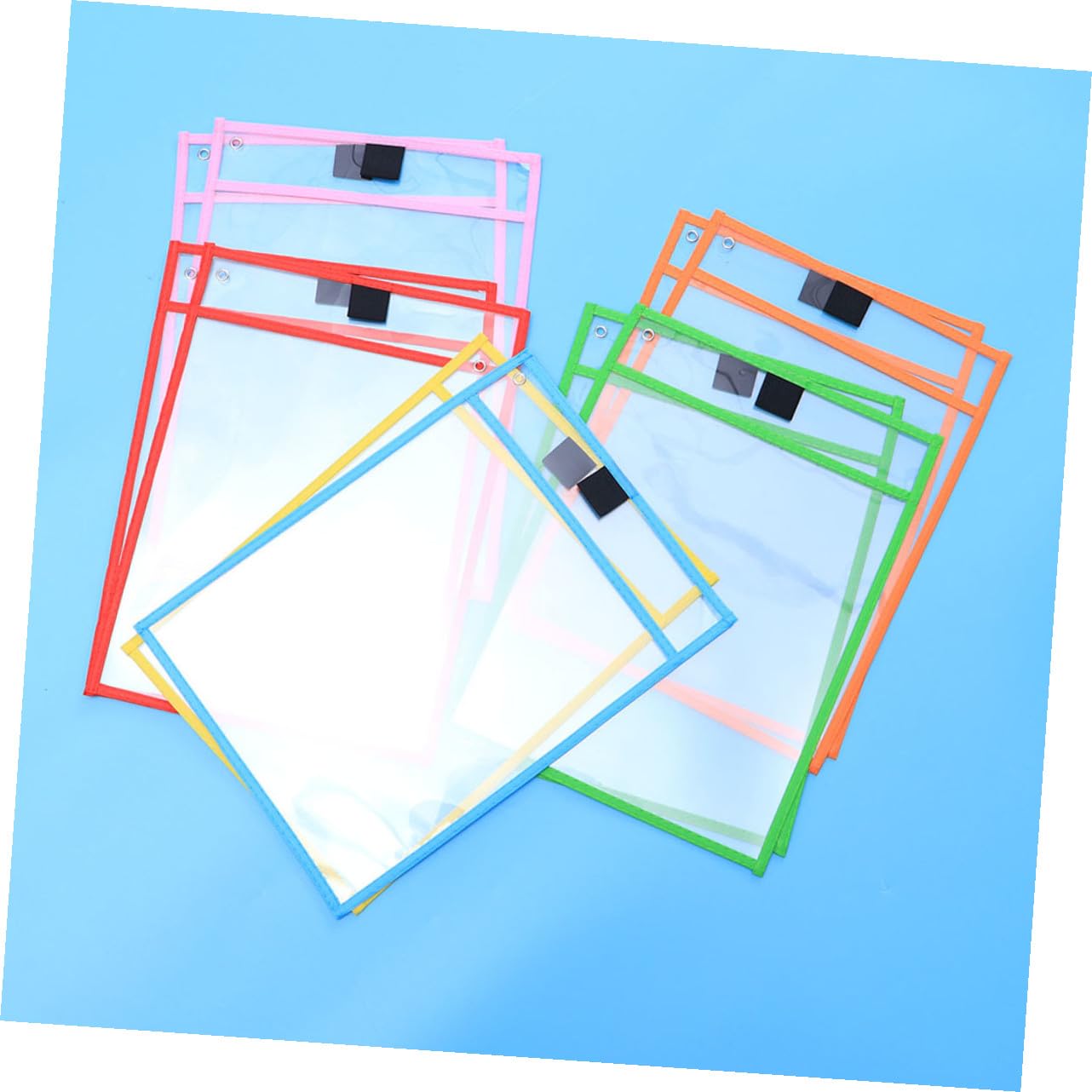 Tofficu 24pezzi Riutilizzabili Cancellabili Secco in Pvc Trasparente con Portapenne e Occhiello Metallico Articoli di Cancelleria per Ufficio e Scuola