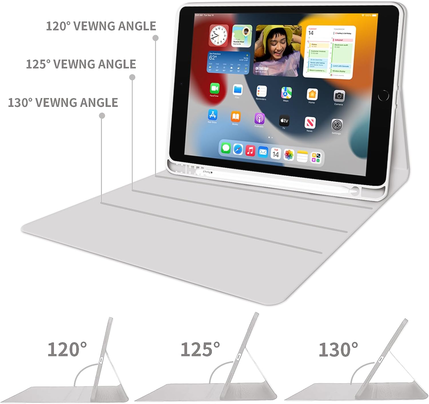 KENKE Keyboard Case for iPad 9th/8th/7th Generation 10.2 Inch 2021/2020/2019, Soft TPU Back Stand Cover Smart Case with Pencil Holder, Magnetically Detachable Wireless Bluetooth Keyboard, Gray White