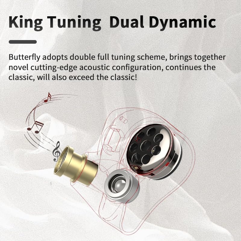 BGVP Butterfly 10mm+6mm Dual-Chamber Dynamic Driver IEMs, 1DD Wired HiFi in-Ear Earphones, Low Distortion, No Sound Leakage, Clear and Distinct Human, MMCX (No Mic)