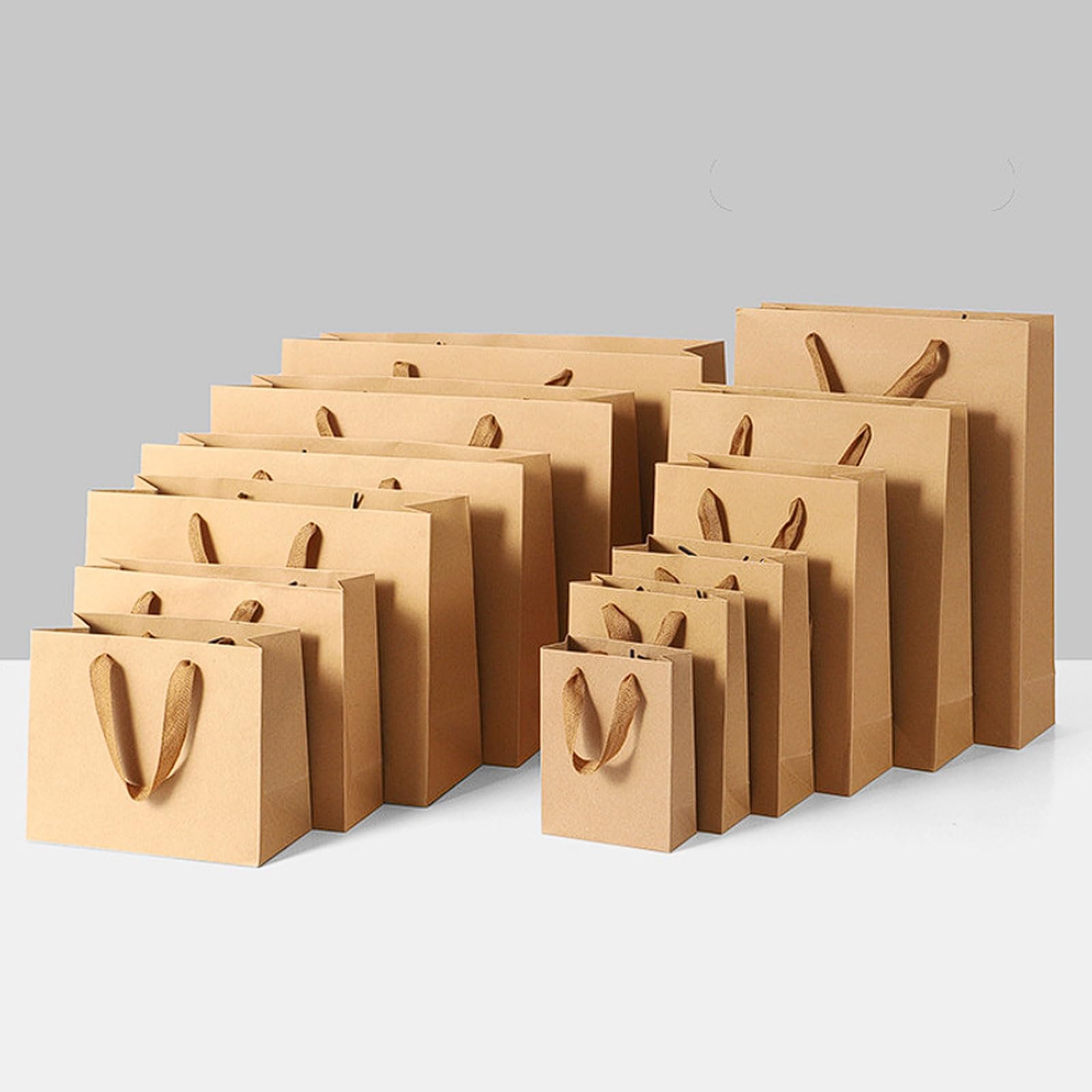 Wytrzymałe torby papierowe Kraft z uchwytem z bawełnianej linki, torby na zakupy na ubrania, kwiaty i okulary, opakowanie 20 opakowań na prezenty (32 x 11,5 x 28 cm)
