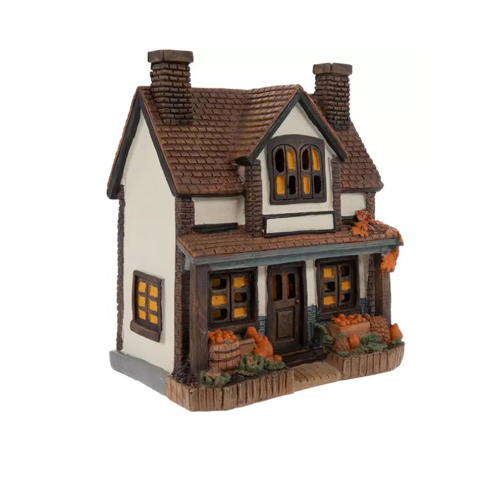 WGDYRP Lighted Resin Pumpkin House Decor, Warm Window Glow Autumn Village Figurine for Mantel Shelf Tabletop Display Accent