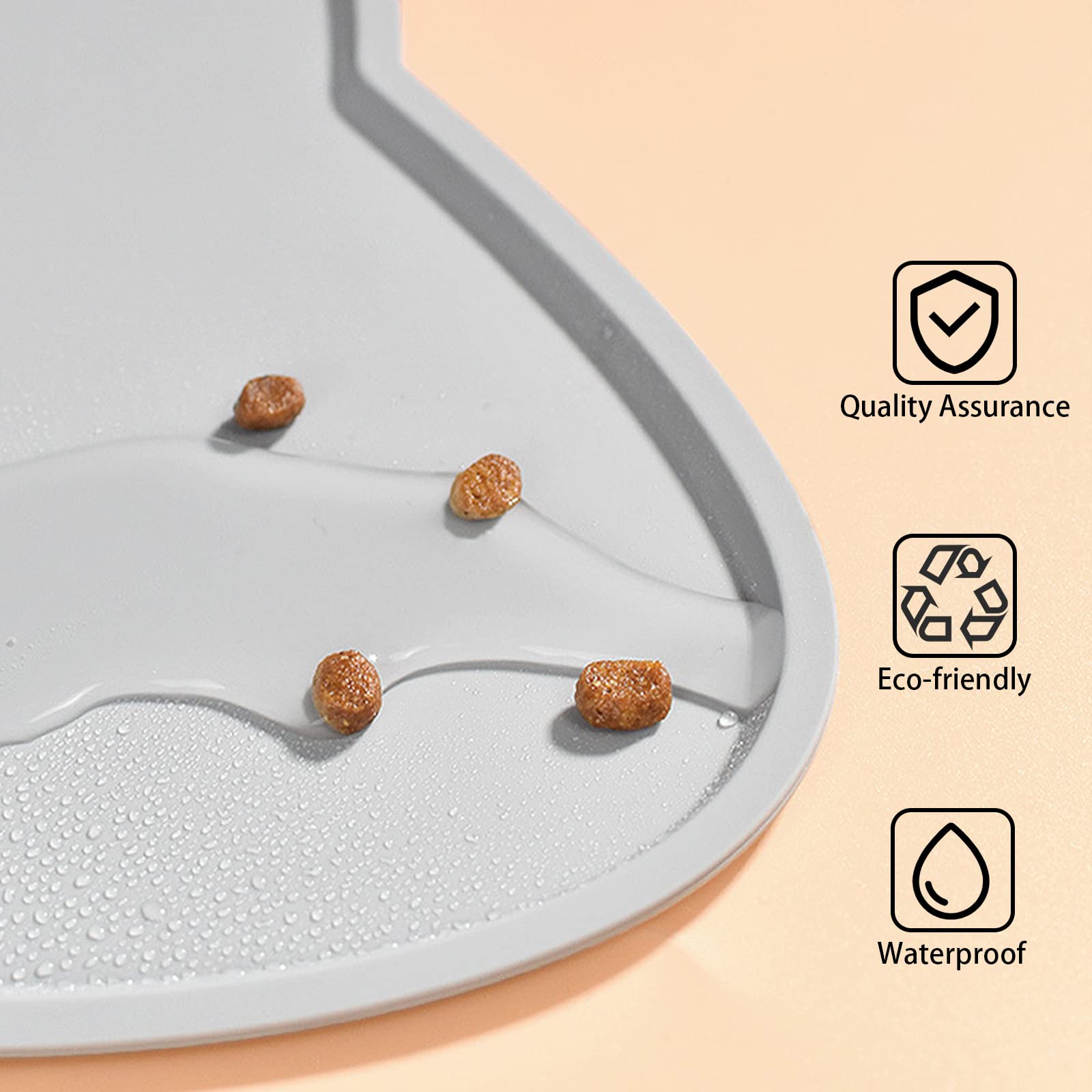 Tappetino Ciotola Cani e Gatti, Antiscivolo Silicone Tappetini Cibo Tappetino Sottociotola Impermeabile (52X30cm, Grigio Chiaro)