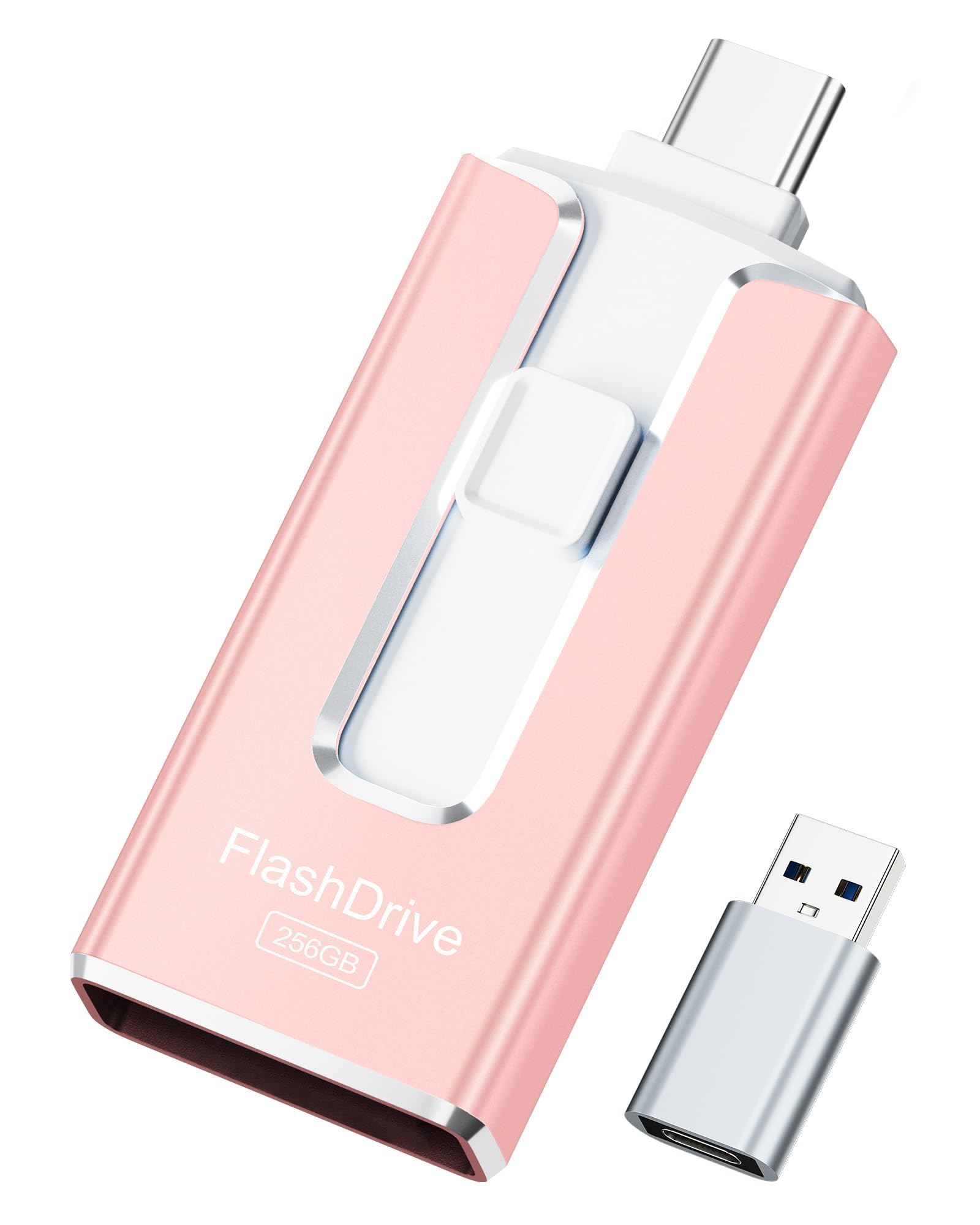 MFi Certified 256GB Flash Drive for iPhone, 3 in 1 Type-C USB Memory Stick Thumb Drive for Photos Videos (Pink)