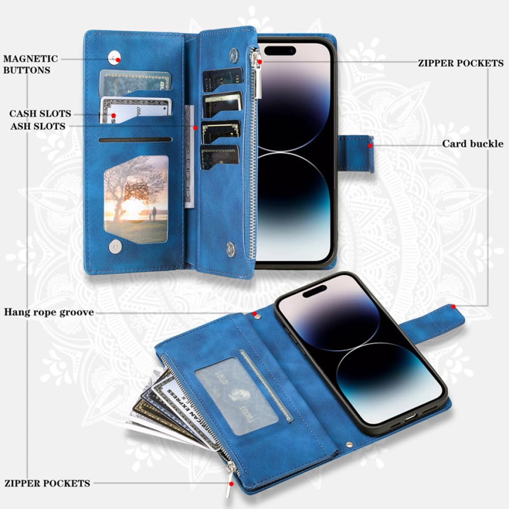 Funda de Cuero con Tapa y Billetera con Cremallera para Samsung Galaxy A04 A12 A13 A14 A22 A32 A33 A51 A52 A53 A71 A52S 5G Funda para Libro con Bolsa para teléfono, Azul, para A33 5G