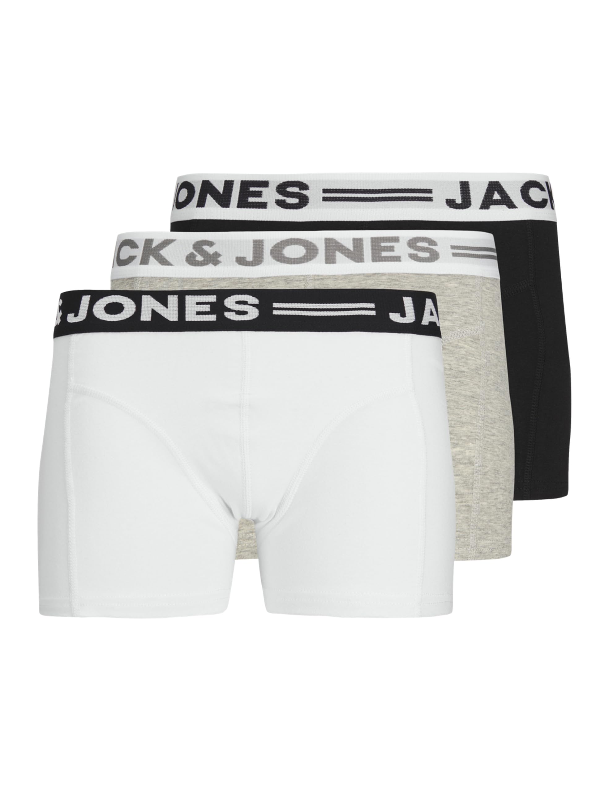 Jack & Jones Sense Trunks 3-Pack Noos Jr Pantaloncini, Grigio (Light Grey Melange Black/White), 140 (Pacco Da 3) Bambini E Ragazzi-image