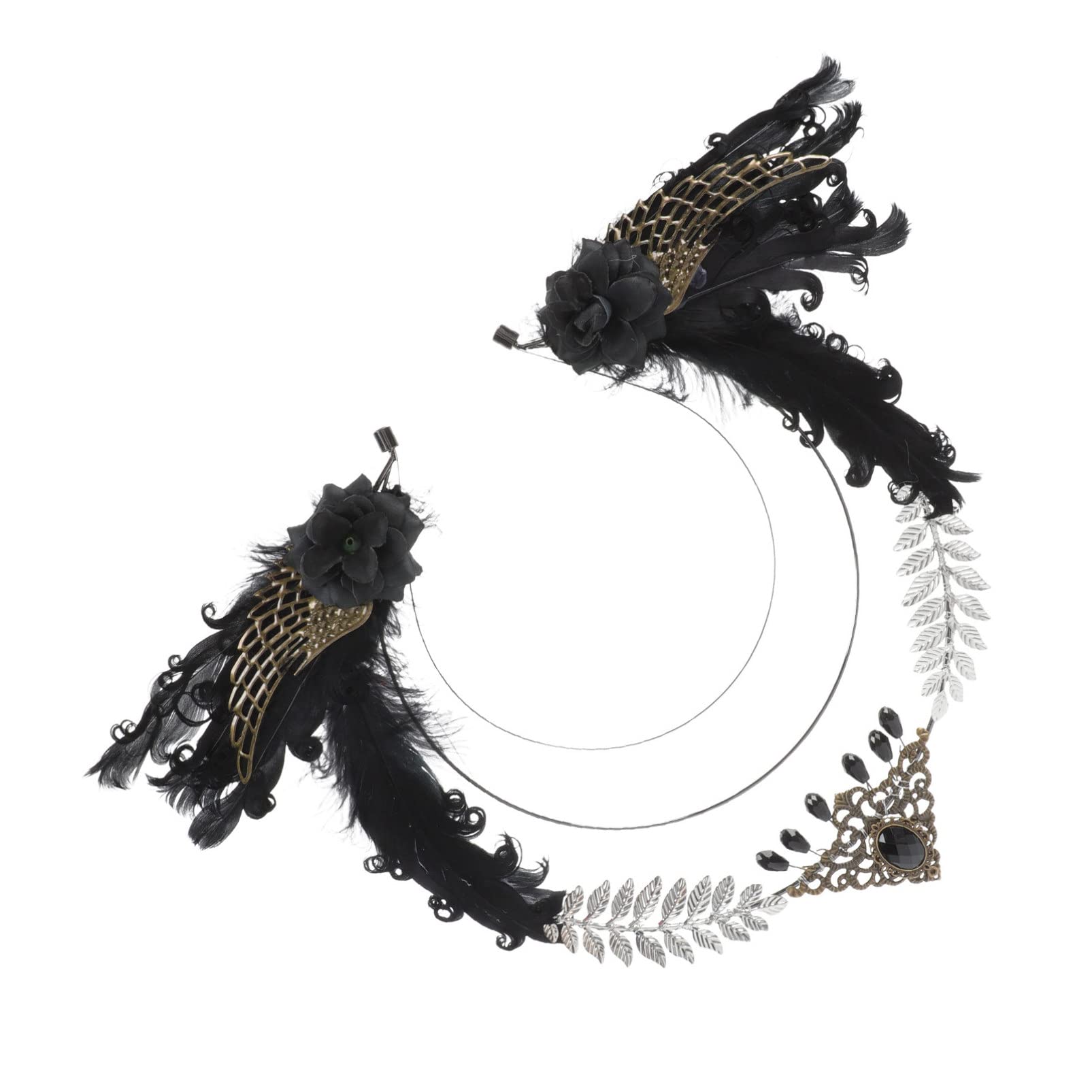 Diadema de Plumas con Piedras Negras para Fotografía y Fiesta