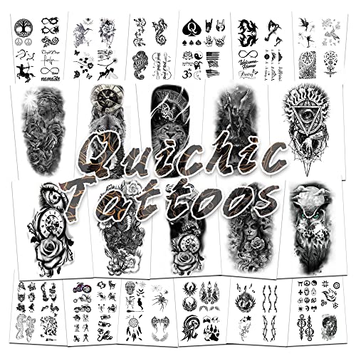 Quichic 250+ Pieces Halloween Temporary Tattoo Include 10 Sheets Half Sleeve Jesus Tattoo For Men Women Large Tribal Fake Tattoos That Look Real And Last Long Arm Tattoo #TOP7