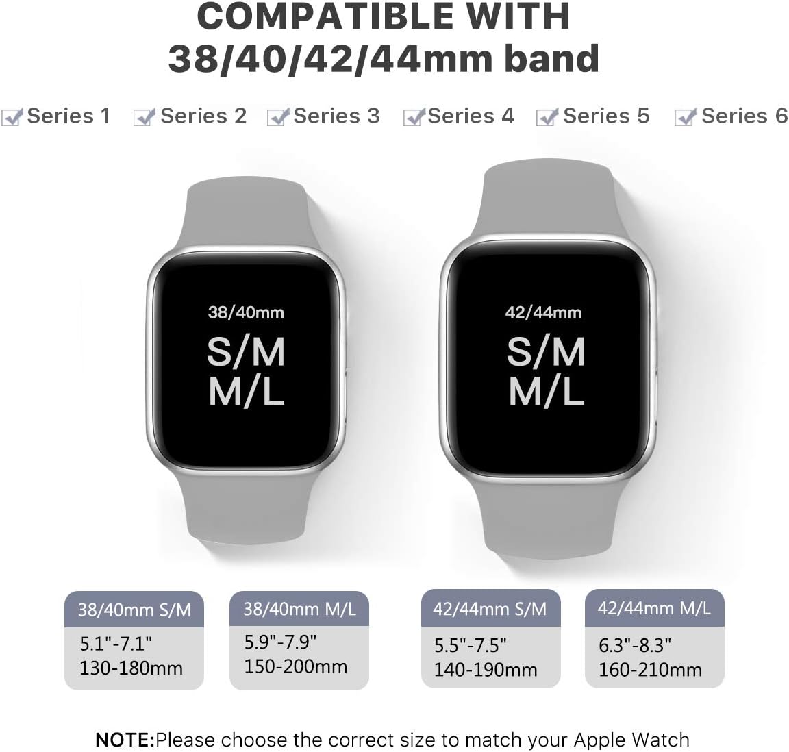 OriBear 6 Pack Bands Compatible with Apple Watch Band 38mm 40mm for Women Men, Soft Silicone Sport Replacement Strap Wristband for iWatch Series 6 5 4 3 2 1 SE S M Pack A Image