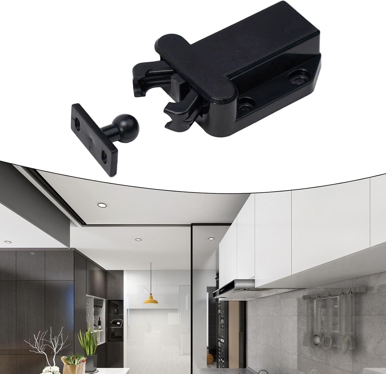 Push To Open Drawer and Cabinet Latch Catch 4 Pieces, ABS Material, Touch Release with Spring Clamp, No Handle Needed, Installation