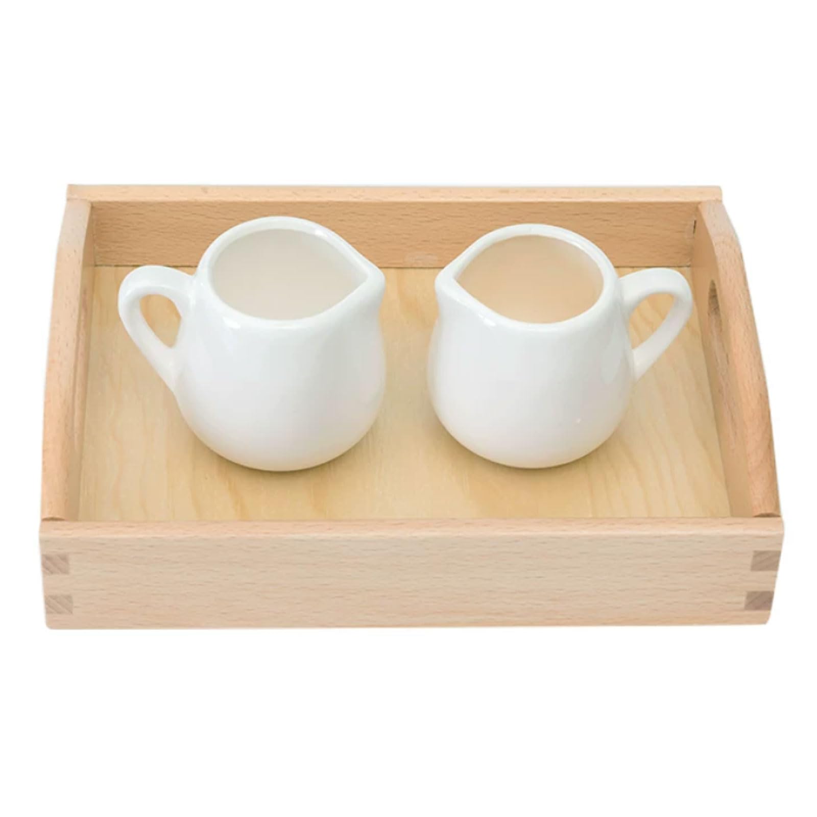 ttnmrc Montessori Basic Pouring Set, Small Ceramic Pitchers with Wooden Tray, Toddler Practical Life Activity Toy