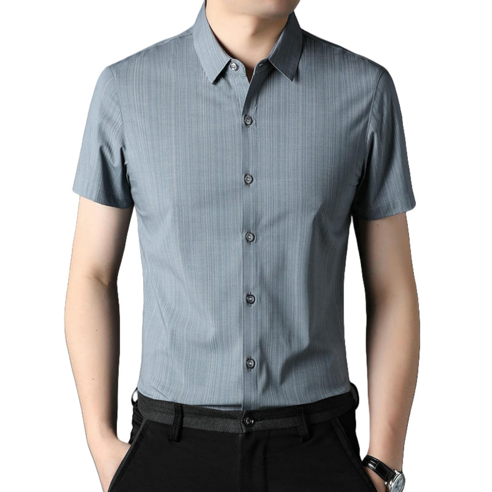 Camisa de verano con solapa para hombre, estilo coreano, informal, de manga corta