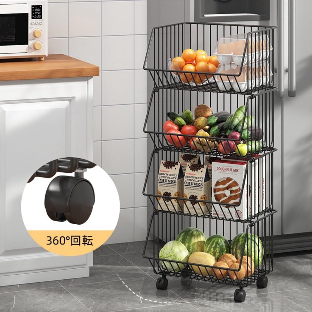 Amazon.co.jp: キッチンワゴン スチールラック 大容量収納バスケット 5