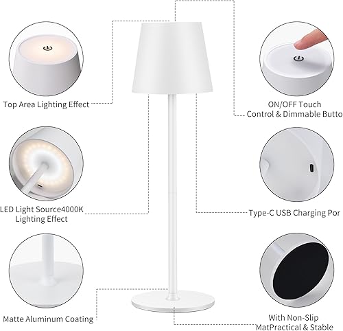 Miniatura 9 de IMQSQIK Lámparas de mesa inalámbricas recargables por USB lámpara de escritorio de Simplicity integrada de 4600 mAh lámpara LED que funciona con