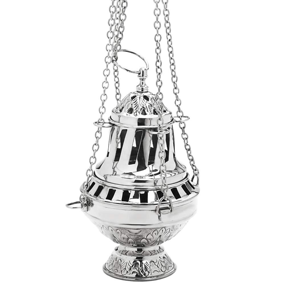 NKlaus bruciatore d'incenso argento altezza 21cm grande con catena bruciatore d'incenso bruciatore d'incenso ottone fatto a mano set d'incenso 2895