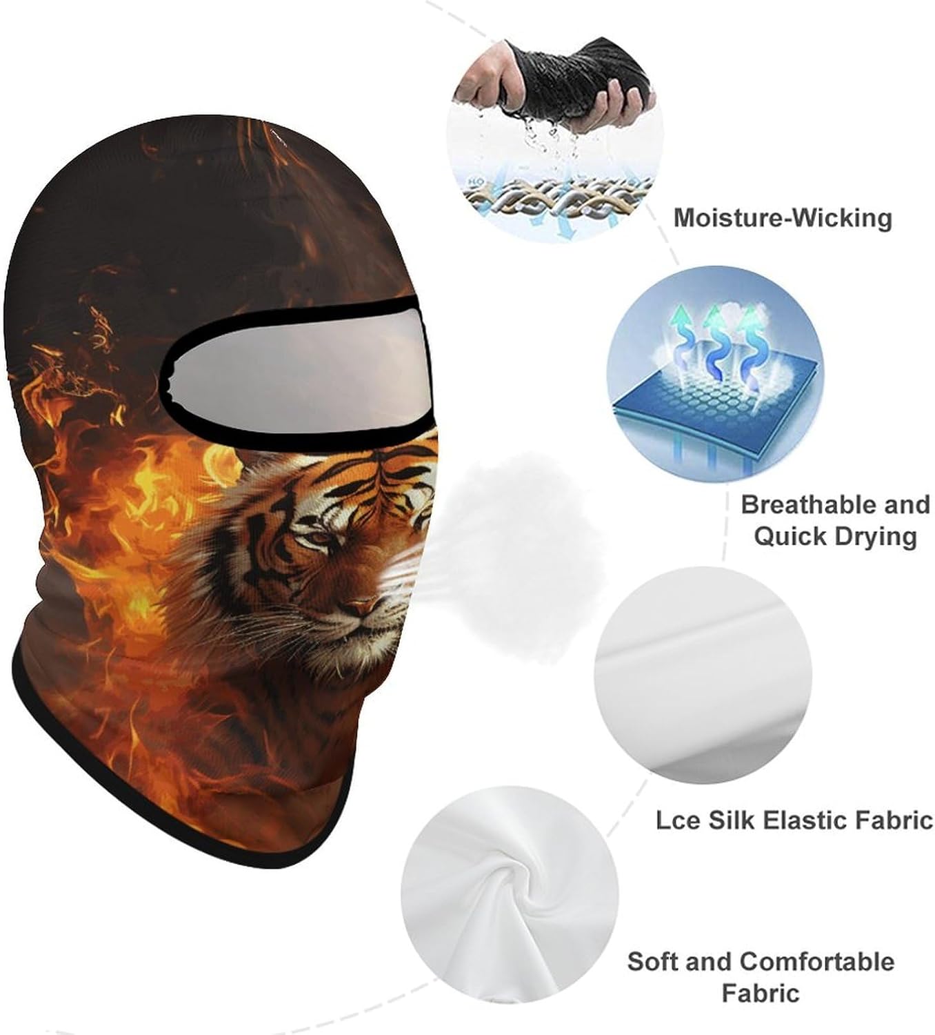 Balaclava Face Mask for Men Women Sun Protection Full Face Cover | Breathable Cool Tiger in Flame Full Face Mask Windproof Ski Mask Motorcycle Helmet Lining for Outdoor Sport Cycling