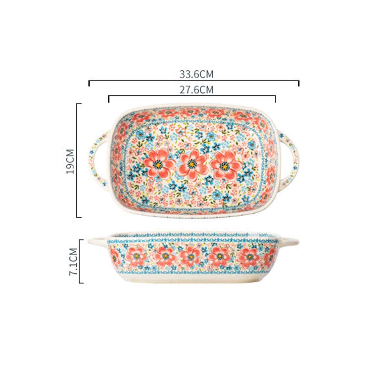 Versátil Fuente for hornear rectangular de cerámica con diseño floral(Medio)