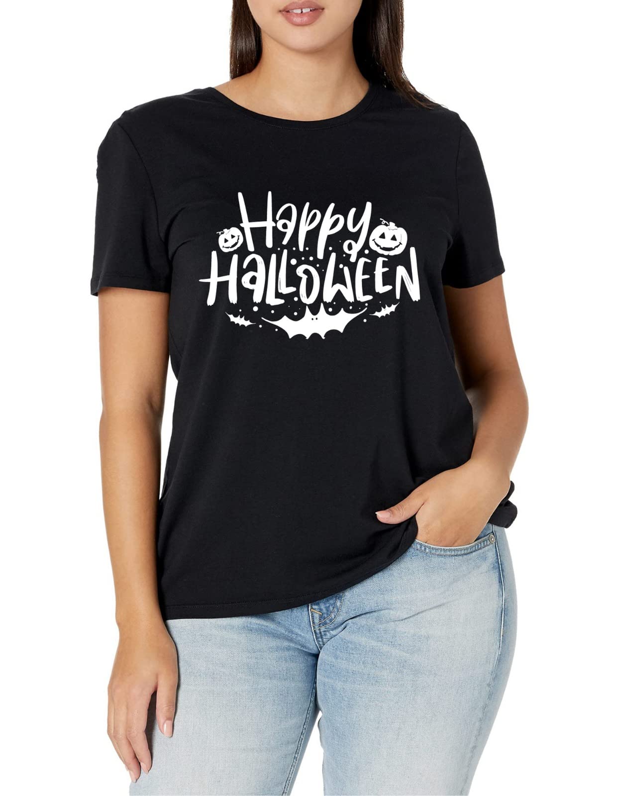 Saute Styles Unisex Halloween Black Mens Halloween T Shirt Womens Tops Spooky Ghost Scary Costume Boo Black Shirt Trick Or Treat Ladies Dress Men Top Pumpkin Tshirt For Adults Spiders Bats T-Shirt Hhw Bk Xl