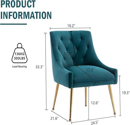 Miniatura 3 de Juego de 2 sillas de comedor de terciopelo, sillas laterales de patas doradas, sillas de comedor de mediados de siglo, sillas decorativas modernas