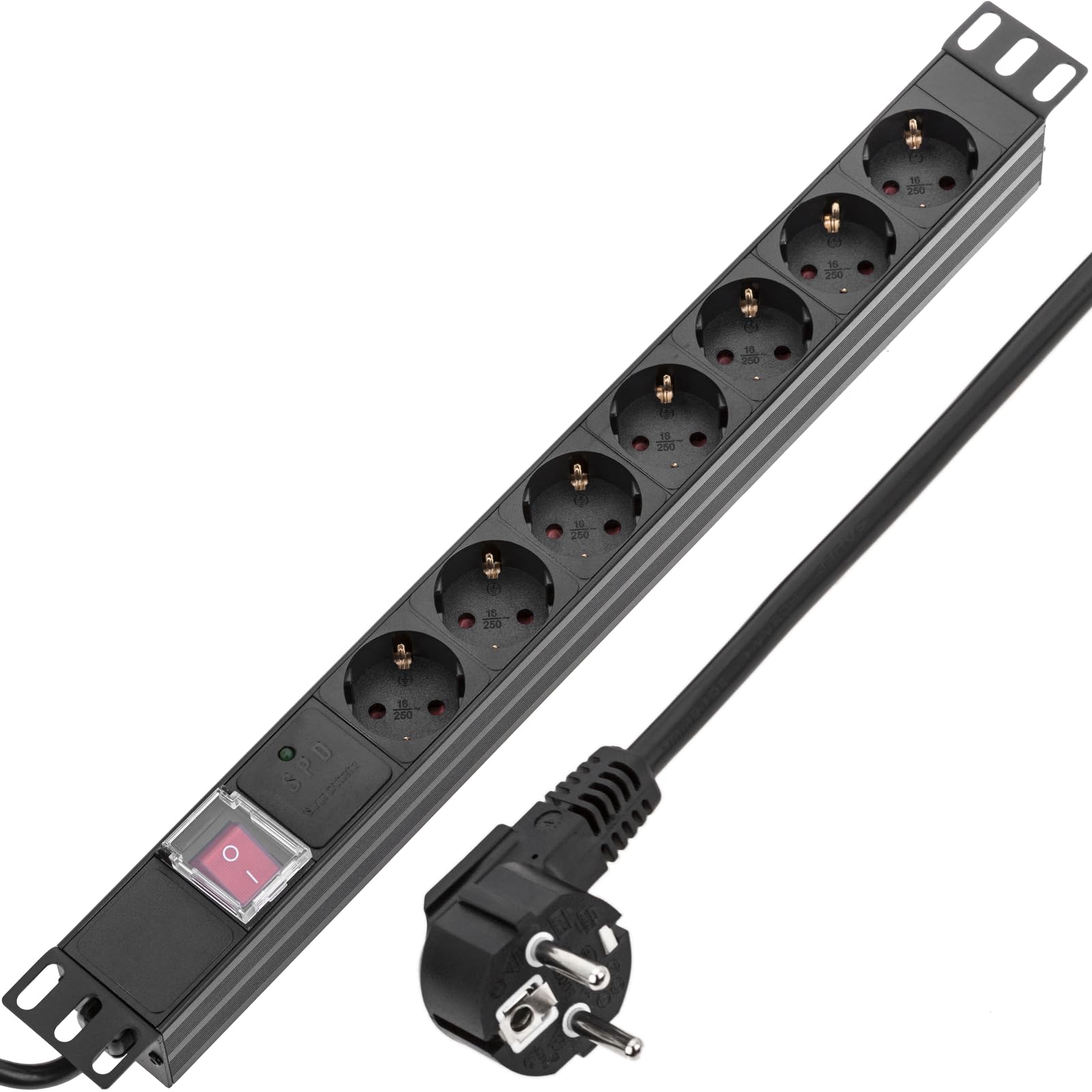 RackMatic - Multipresa Ciabatta elettrica per armadi Rack 19" 1U con 8 Prese schuko