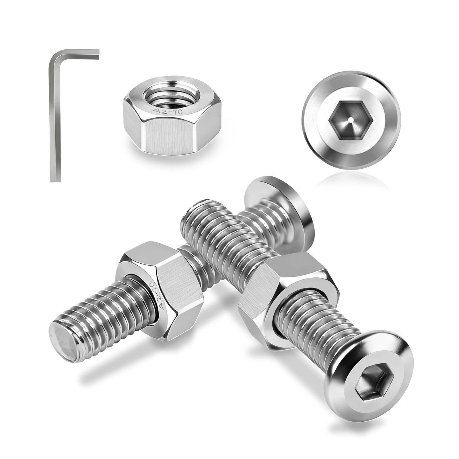 Ezitruz M6 Bolts 304 Stainless Steel 25 Sets M6x60 mm Flat Head Hex Socket Cap Screws Bolt and Nuts Fully Threaded Machine Screw Allen Hex Drive Silver for Home Furniture