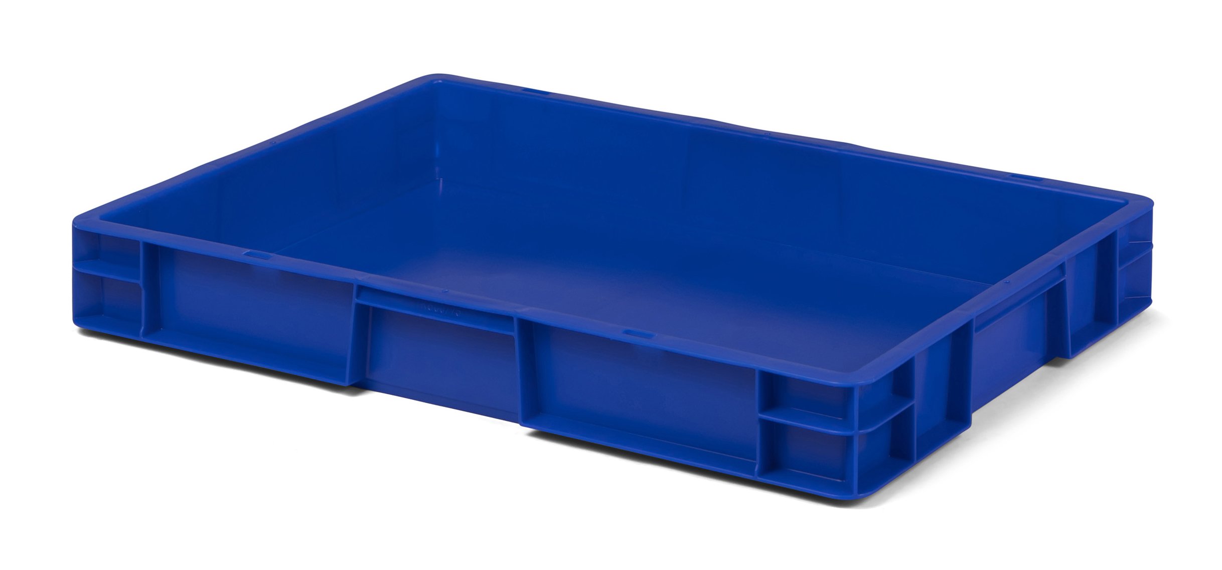 4 Stk. Transport-Stapelkasten TK675-0, blau, 600x400x75 mm (LxBxH), aus PP, Volumen: 14.5 Liter, Traglast: 30 kg, lebensmittelecht, made in Germany, Industriequalität
