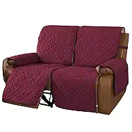 MeilleMaison Recliner Sofa Slipcover Couch Covers for 2 Cushion Couch, Non Slip Reclining Loveseat Cover with Elastic Straps, Furniture Protector for Kids, Pets (2 Seater, Wine/Tan) (MMCLKR02C8)