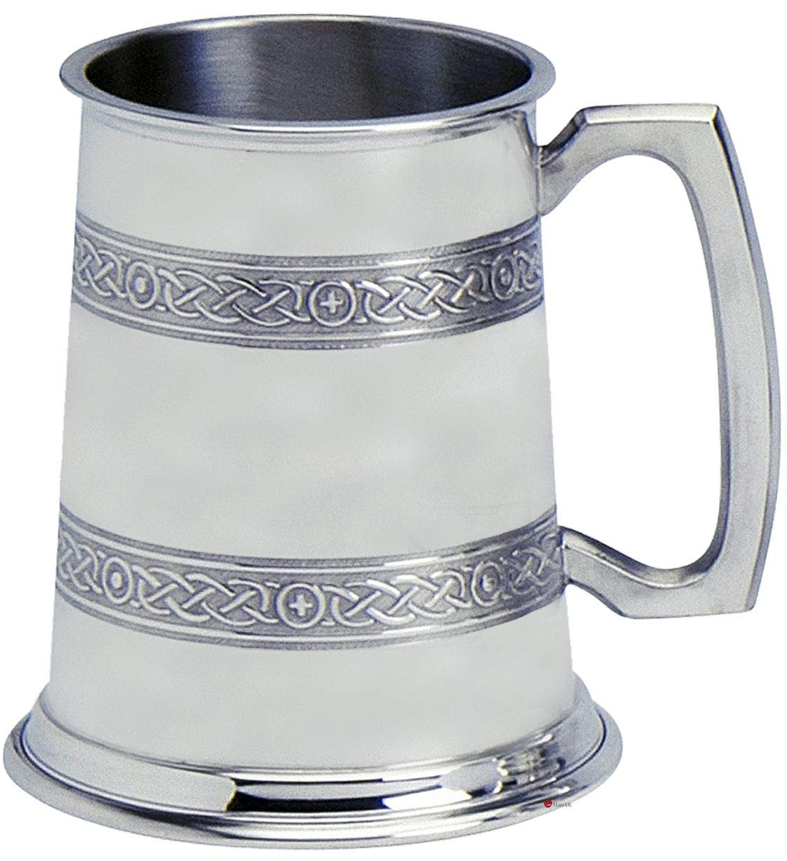 I LUV LTD Pewter Tankard Handmade Double Celtic Band Polished Finish 1pt Engravable
