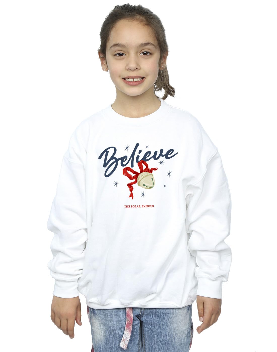 Absolute Cult Girls White Polar Express Believe Bell Sweatshirt 9-11 Years