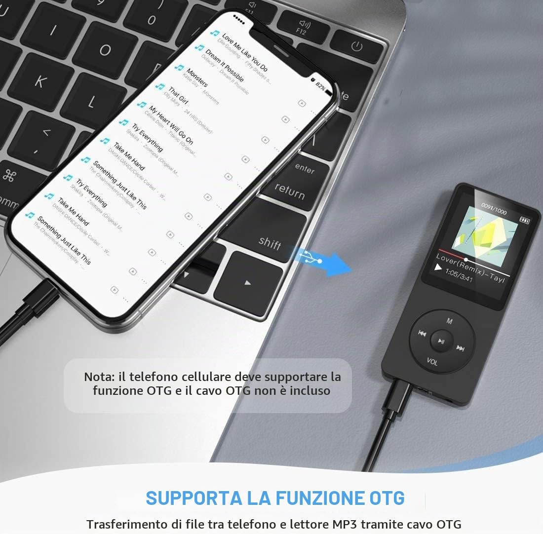 AGPTEK Lettore MP3 16GB Lettore MP3 Portatile con Schermo 1,8 Pollici