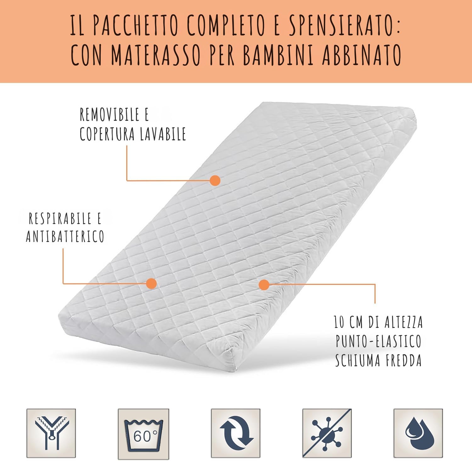 Kids Collective lettino per bambini 70x140 cm con cassetto, regolabile in altezza con sbarre rimovibili, con materasso | altre dimensioni: 70x140 cm, 60x120 cm | dalla nascita fino a 6 anni | bianco