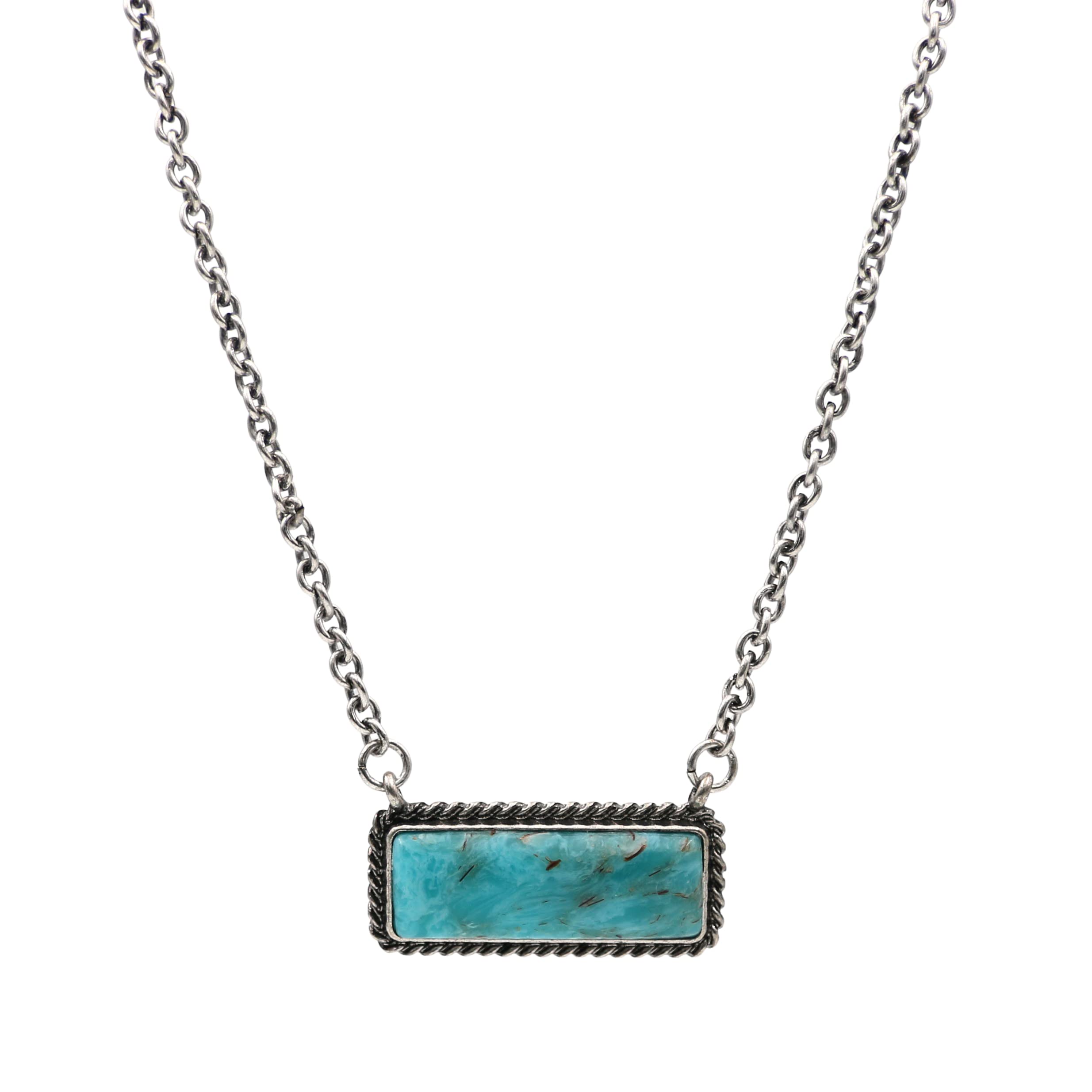 Elosee Turquoise Stone Bar Shape Pendant Chain Necklace 18 Inch