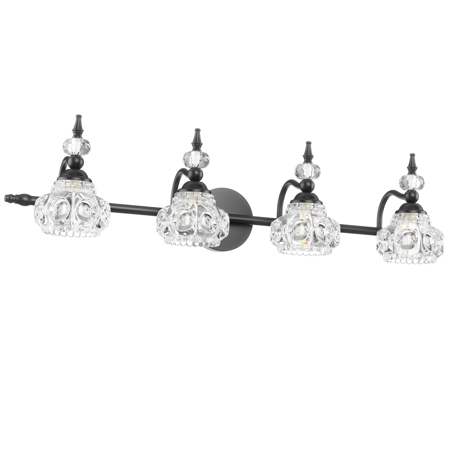 Tipace Black Industrial Crystal Bathroom Vanity Light Fixtures Over Mirror Glass Crystal 4 Lights Vintage Vanity Lights Farmhouse Bath Lighting(Exclude Bulb)