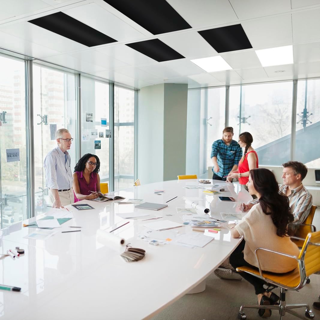 2 Pcs Fluorescent Light Covers, 4 x 2 Feet Magnetic Light Covers for Ceiling Lights Shade Panel, Drop Ceiling Light Filters Covers for Office Classroom School Home, Polyester Fabric Material, Black