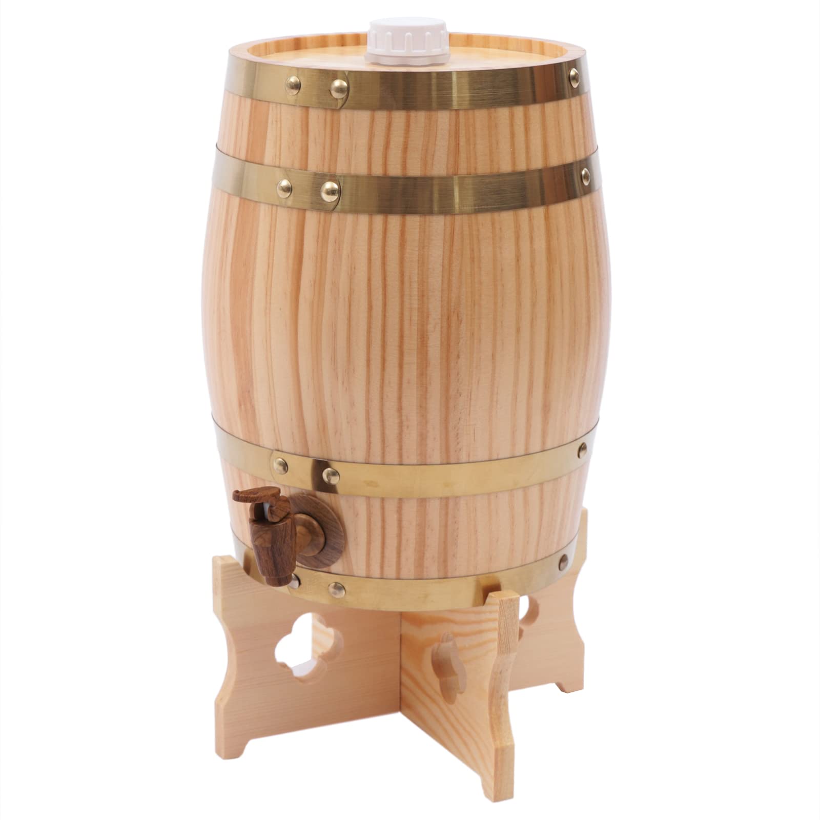 TFCFL 5L Pine Wood Wine Barrel, Vintage Wood Timber Wine Barrel Dispenser for Beer Brandy Tequila Whiskey Rum Port, Mini Whiskey Barrels for Home Alcohol Distiller Wine Storage Barrel (5 Liter)