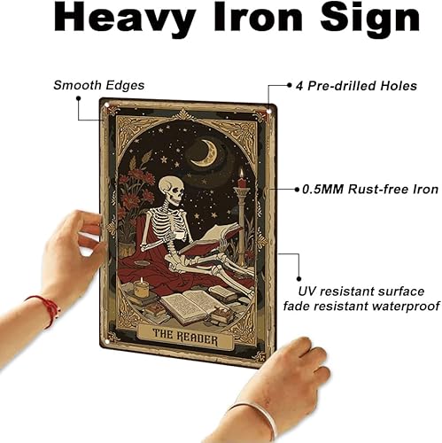 Miniatura 3 de Letrero de metal retro para decoración de pared de 8 x 12 pulgadas, con texto en inglés "The Reader Tarot" para Halloween, póster de arte de pared