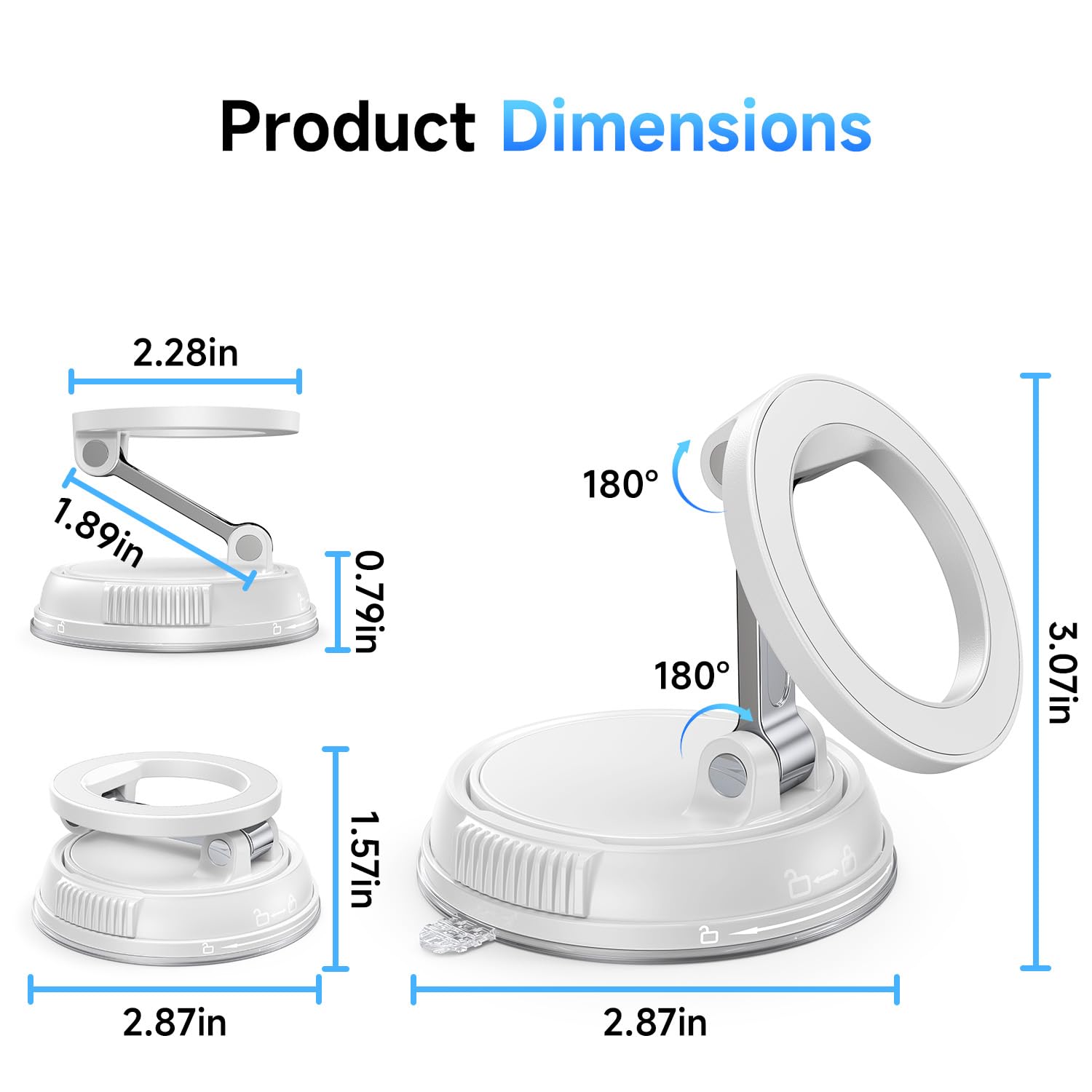 ANDERY Car Phone Holder for Magsafe [78+LBS Strongest Suction & 2400gf Strongest Magnetic] 360° Adjustable Car Phone Mount, Phone Holders for Your Car for iPhone 17-12 Pro Max Air Plus ((White) view 7