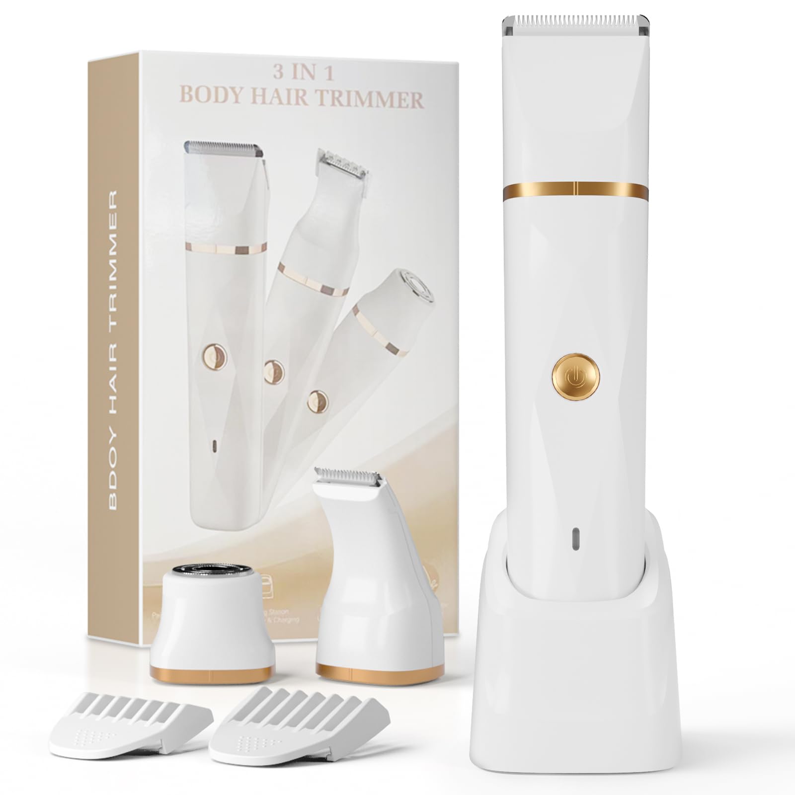 3-in-1 Bikini Trimmer for Women – Electric Razor for Women, Body Hair Trimmer with Charging Dock & USB-A to C7 Cable, IPX7 Waterproof, 1-Month Cordless Use, Safe Multi-Area Grooming – X5 White