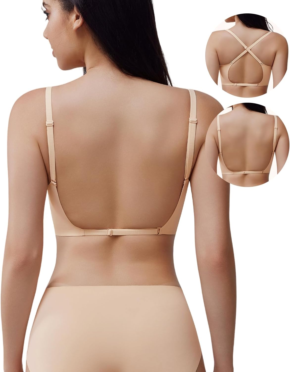 Women’s Seamless Wireless Bra, Padded V Neck Bralette with Thin Spaghetti Straps - Image 2