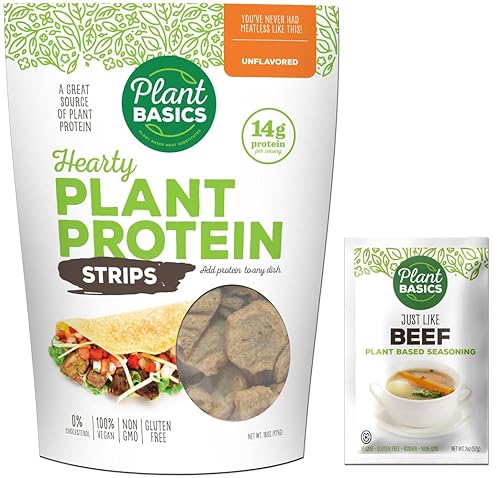 Plant Basics - Proteína vegetal abundante, tiras sin sabor, 1 libra, condimento a base de plantas, al igual que la carne de res, 2 onzas, sin OMG,